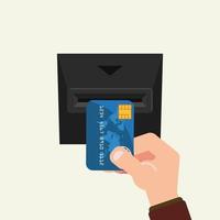 tarjeta de mano usando una ilustración de vector de atm