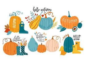 Hello autumn fall season pumpkin set vector illustration