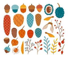 Hello autumn fall season cone acorn branch chestnut set vector illustration