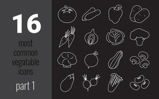 Most common vegetables thin line web icon set. Outline icons collection. Simple vector illustration.