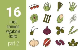 Most common vegetables thin line web icon set. Outline icons collection. Simple vector illustration.