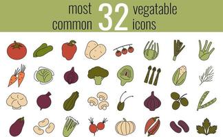 Most common vegetables thin line web icon set. Outline icons collection. Simple vector illustration.