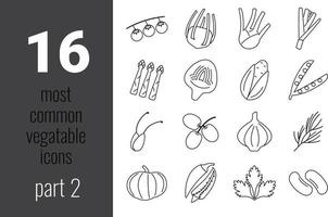 Most common vegetables thin line web icon set. Outline icons collection. Simple vector illustration.