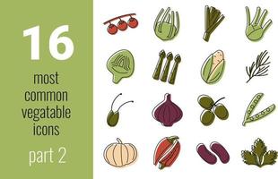 Most common vegetables thin line web icon set. Outline icons collection. Simple vector illustration.