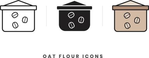 Oat flour icon. In lineart, outline, solid, colored styles. For wesite design, mobile app, software vector