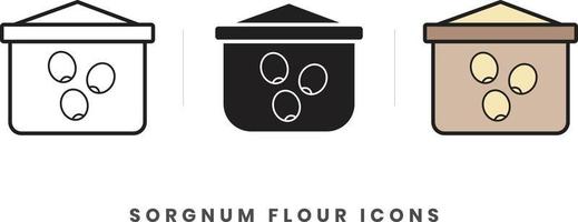 Sorgnum flour icon. In lineart, outline, solid, colored styles. For wesite design, mobile app, software vector