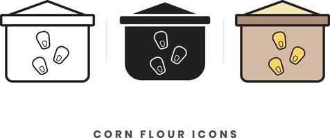 Corn flour icon. In lineart, outline, solid, colored styles. For wesite design, mobile app, software vector