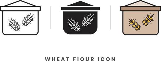 Wheat flour icon. In lineart, outline, solid, colored styles. For wesite design, mobile app, software vector