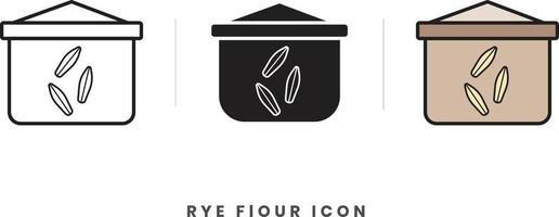 Rye flour icon. In lineart, outline, solid, colored styles. For wesite design, mobile app, software vector