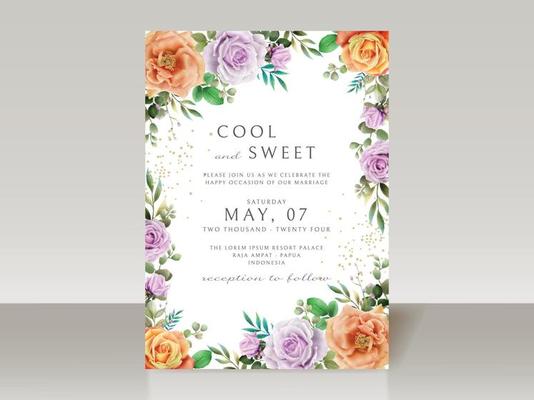 Beautiful floral watercolor wedding invitation card