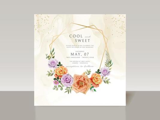 Beautiful floral watercolor wedding invitation card