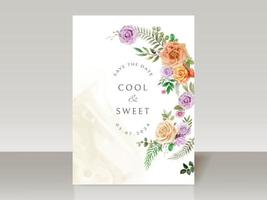 Beautiful floral watercolor wedding invitation card vector