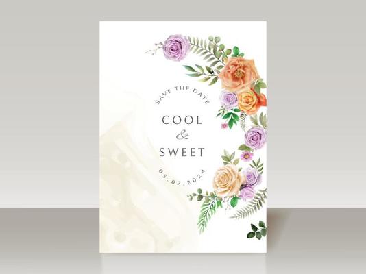 Beautiful floral watercolor wedding invitation card