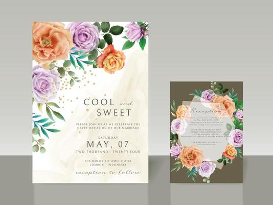 Beautiful floral watercolor wedding invitation card