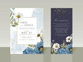Elegant blue flowers wedding invitations vector