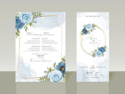 Elegant blue flowers wedding invitations