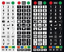 Botones de navegación universales para paneles de control, páginas web en blanco y negro. iconos en miniatura con símbolos de información para un acceso rápido al menú deseado. vector