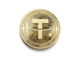 USDT coin isolated on white background. Tether Cryptocurrency photo