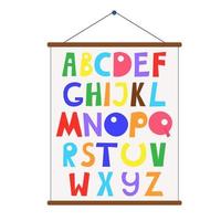 Abc wall poster simple flat style vector illustration, doodle alphabet image of classroom accessory for lessons, educational resources design