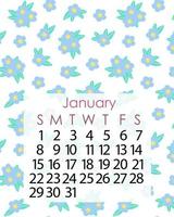 plantilla de página de calendario para el año de enero de 2023 en un estilo minimalista simple, en el tierno fondo de patrón floral borroso, la semana comienza el domingo, página vectorial imprimible vector