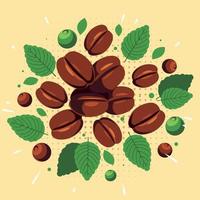 Coffee Beans With Green Leaves vector