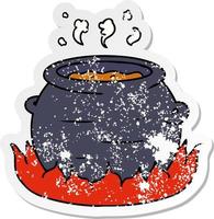 distressed sticker cartoon doodle of a pot of stew vector