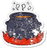 distressed sticker cartoon doodle of a pot of stew vector