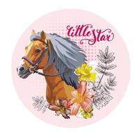 Portrait of a horse flowers and leaves vector illustration
