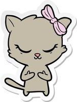 sticker of a cute cartoon cat with bow vector