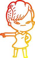 warm gradient line drawing cute cartoon girl with hipster haircut vector