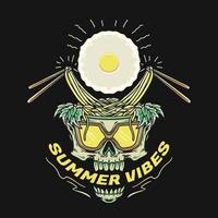 Skull Summer Breakfast Mie and omelet Vector Illustration