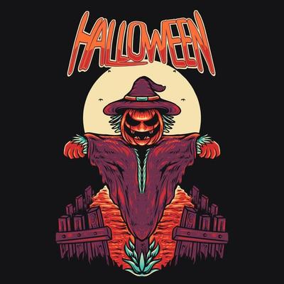 Pumpkin Halloween Scarecrow Vector Illustration
