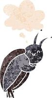 cute cartoon beetle and thought bubble in retro textured style vector