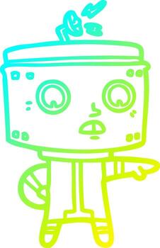línea de gradiente frío dibujo robot de dibujos animados acusando vector