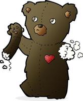 cartoon teddy black bear with torn arm vector