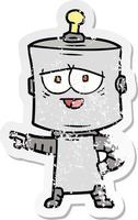 distressed sticker of a cartoon robot vector