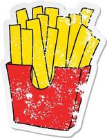 distressed sticker of a quirky hand drawn cartoon french fries vector