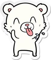 sticker of a rude cartoon polar bear sticking out tongue vector