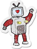 retro distressed sticker of a cartoon funny robot vector