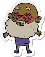 sticker of a cartoon curious man with beard and sunglasses vector