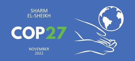 conferencia anual sobre cambio climático cop 27 sharm el-sheikh en noviembre de 2022. banner de la cumbre internacional sobre el clima. calentamiento global. ilustración vectorial vector