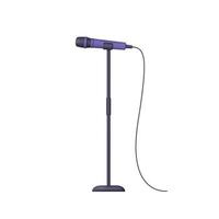 3D vocal microphone with stand and wire isolated on white background. Trendy vector illustration