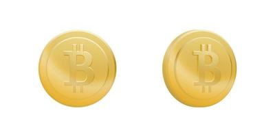 conjunto de monedas de token de bitcoin de oro aisladas sobre fondo blanco. criptomoneda dorada electrónica. ilustración vectorial vector