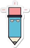 sticker of a cute cartoon pencil vector