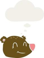 cartoon happy bear face and thought bubble in retro style vector