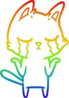 dibujo de línea de gradiente de arco iris gato de dibujos animados llorando encogiéndose de hombros vector