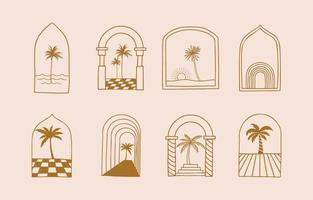 Collection of line design with tree,palm,nature.Editable vector illustration for website, sticker, tattoo,icon