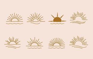 Collection of line design with sun,sea,wave.Editable vector illustration for website, sticker, tattoo,icon