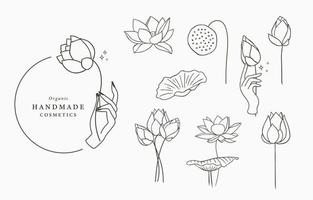ilustración de vector de contorno de flor de loto negro para belleza de icono, pegatina, imprimible y tatuaje