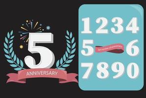 Anniversary number with firework,wreath. collection of number celebration vector